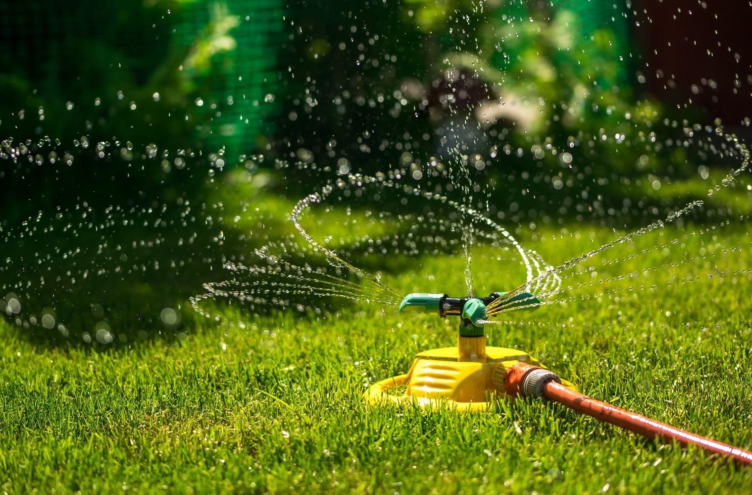 sprinkler watering grass GettyImages 955415878